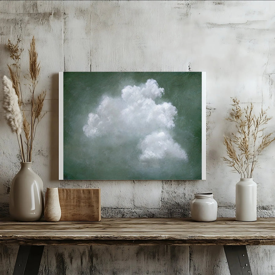 Cloud Painting Canvas Print | Vintage Sage Green Sky Art | Premium Gallery Wrapped Canvas | Modern Farmhouse Bedroom Decor