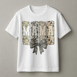 Mama Camo Bow T-Shirt | Trendy Coquette Aesthetic Graphic Tee | Premium Soft Cotton | Mother's Day 2026 Gift for Mom and Wife