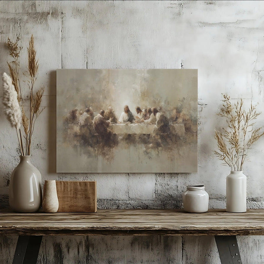 The Last Supper Canvas Wall Art | Impressionist Jesus & Apostles Painting | Premium Gallery Wrap Print | Religious Home Decor Gift