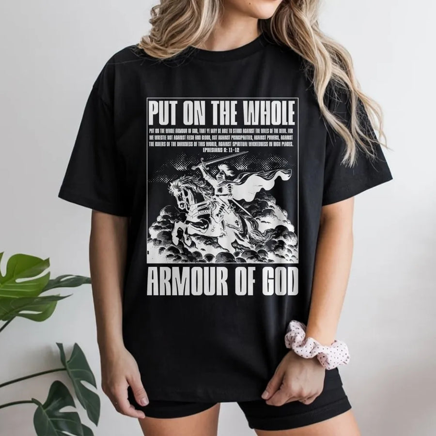 Armour Of God T-Shirt | Ephesians 6:11-12 Bible Verse Graphic | Premium 100% Cotton Crewneck | Christian Faith Apparel Gift For Men And Women