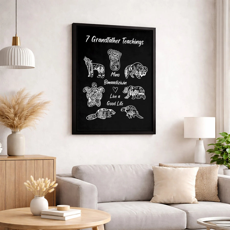 7 Grandfather Teachings Canvas Wall Art | Mino Bimaadiziwin Sacred Animal Print | Premium 1.25-inch Gallery Wrap | Indigenous Home Decor Gift