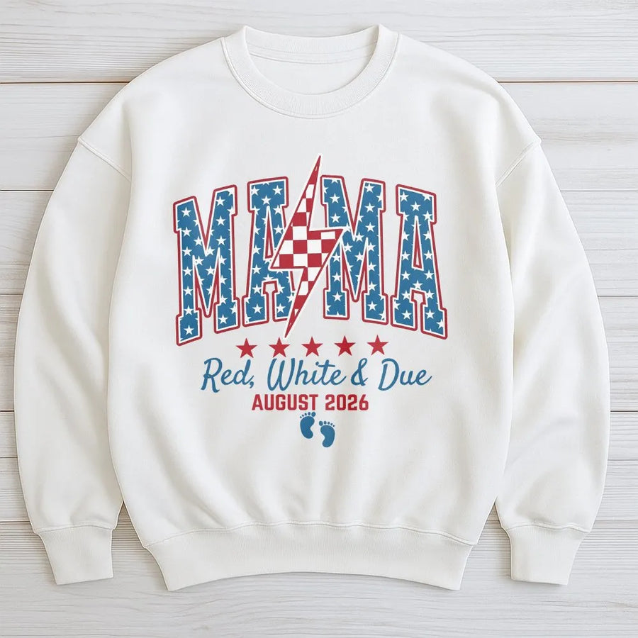 Red White and Due Mama Shirt | Patriotic 4th of July Baby Reveal Tee | Soft Cotton Graphic Top | Gift for Expecting Mom