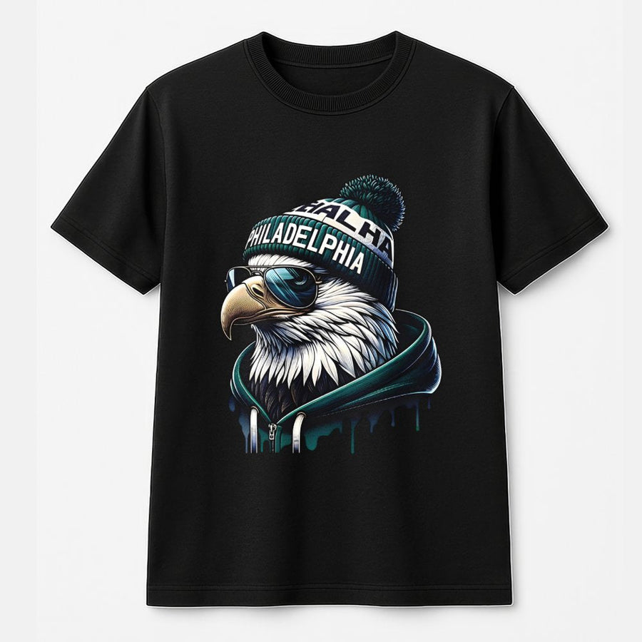 Black Graphic T-Shirt, Philadelphia Eagle Inspired Cool Bird Design, Soft Cotton Blend, Comfortable Unisex Fit