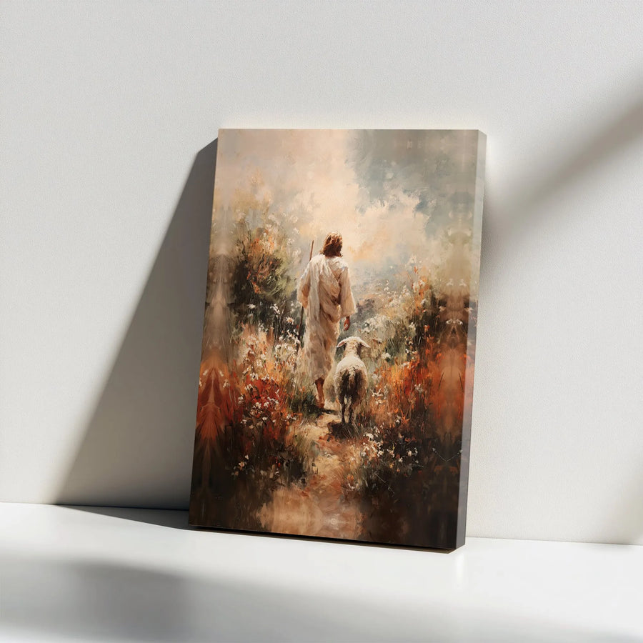 Jesus Walking with Lamb Canvas Print | The Good Shepherd Painting | Premium Gallery Wrapped Wall Art | Christian Home Decor Inspirational Gift