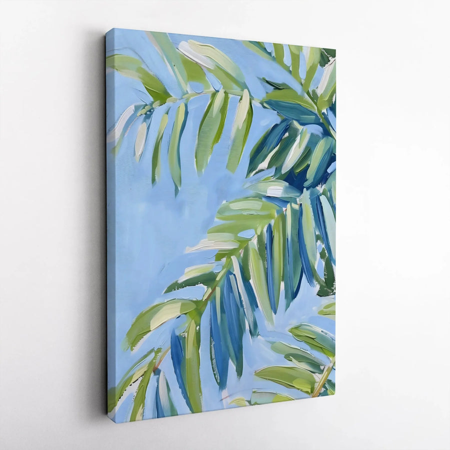 Tropical Palm Leaf Canvas Wall Art | Modern Coastal Botanical Art | Premium Gallery-Wrapped Canvas | Beach House & Living Room Decor Gift