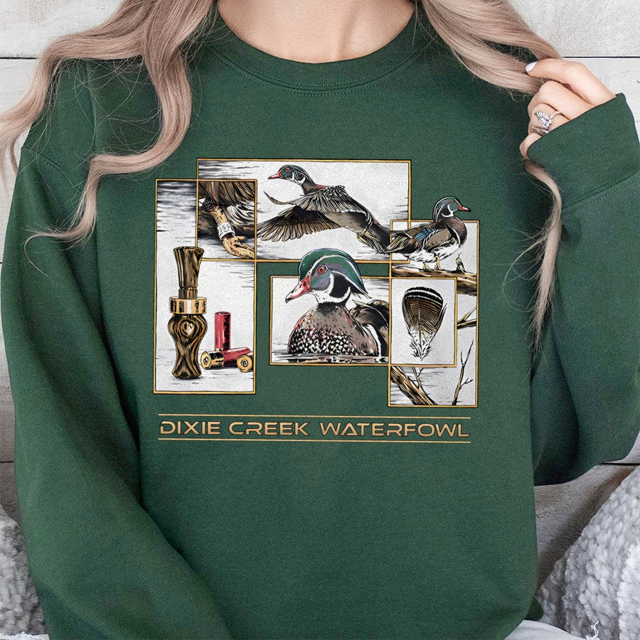 Dixie Creek Waterfowl Sweatshirt | Wood Duck Hunting Graphics | Premium Cotton Blend | Gift for Duck Hunter and Outdoorsman