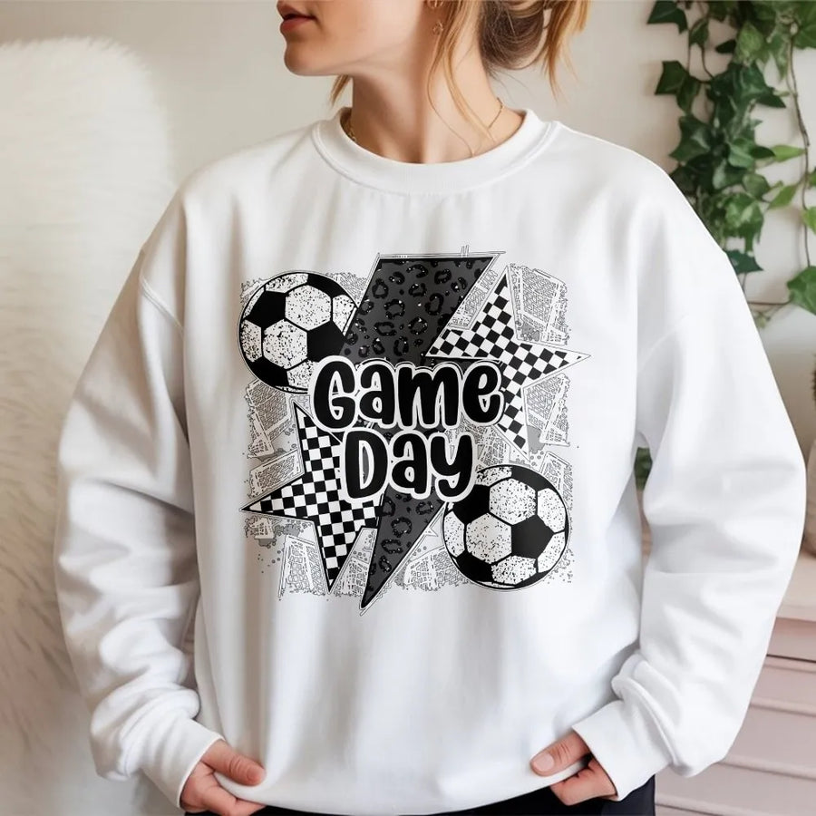 Soccer Game Day Graphic Sweatshirt | Checkered Star & Leopard Print Design | Soft Cotton Shirt | Game Day Gift for Soccer Mom