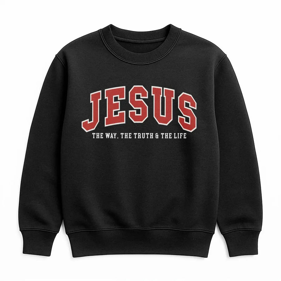 Jesus Sweatshirt | The Way The Truth And The Life Scripture Design | Premium Cotton Blend Crewneck | Christian Faith Gift For Men And Women