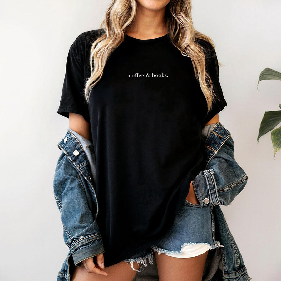 Coffee and Books T-Shirt | Minimalist Aesthetic Bookish Tee | 100% Cotton Premium Comfort | Perfect Gift for Readers and Librarians