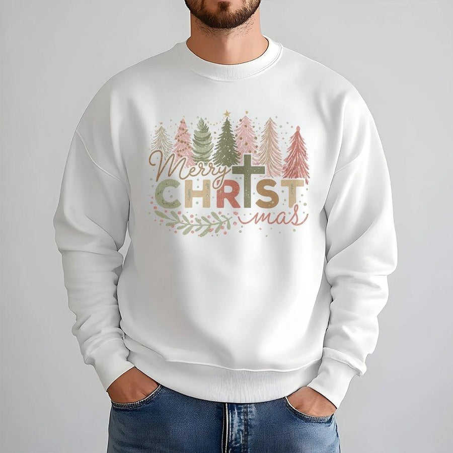 Merry Christ-mas Sweatshirt | Religious Christian Christmas Tree Design | Premium Cotton Blend | Faith-Based Holiday Gift for Women