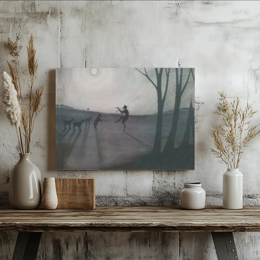 Dancing Faun Canvas Print | Mythological Pan Flute Wall Art | Premium 1.25-Inch Gallery Wrap | Whimsical Nature Home Decor for Fantasy Lovers