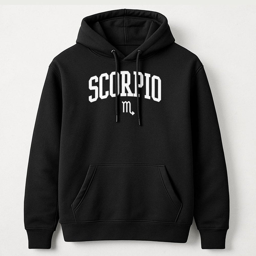 Scorpio Zodiac Hoodie | Minimalist Varsity Text Horoscope Design | Premium Cotton Blend Fleece | Aesthetic Astrology Gift for Women and Men