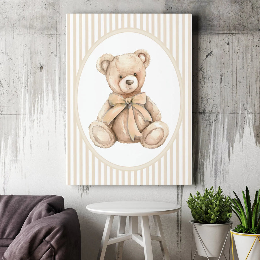 Watercolor Teddy Bear Canvas Art | Cute Animal Illustration | Premium Gallery Wrapped Print | Baby Shower Gift for Nursery Decor