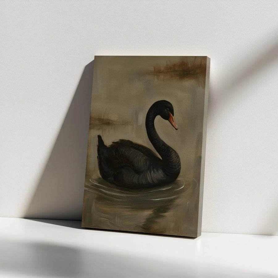 Black Swan Wall Art | Moody Oil Painting Style Canvas | Premium Gallery Wrapped Decor | Elegant Wildlife Home Decor Gift