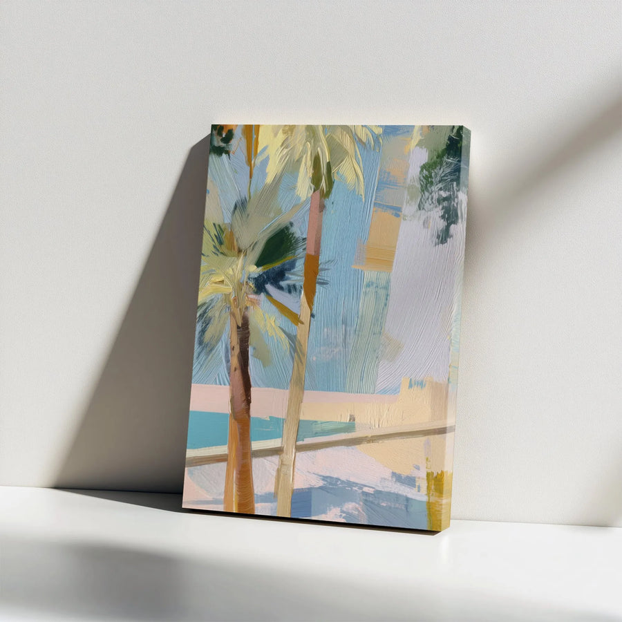 Abstract Palm Tree Canvas Art | Coastal Beach Landscape Painting | 1.25 Inch Gallery Wrap Wall Decor | Modern Minimalist Home Office Gift