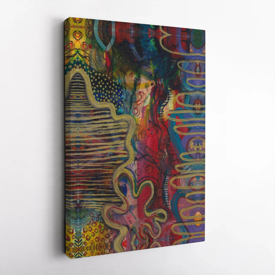 Abstract Canvas Wall Art | Vibrant Gold Line Mixed Media Print | Premium 1.25-Inch Gallery Wrap | Modern Home Office Decor