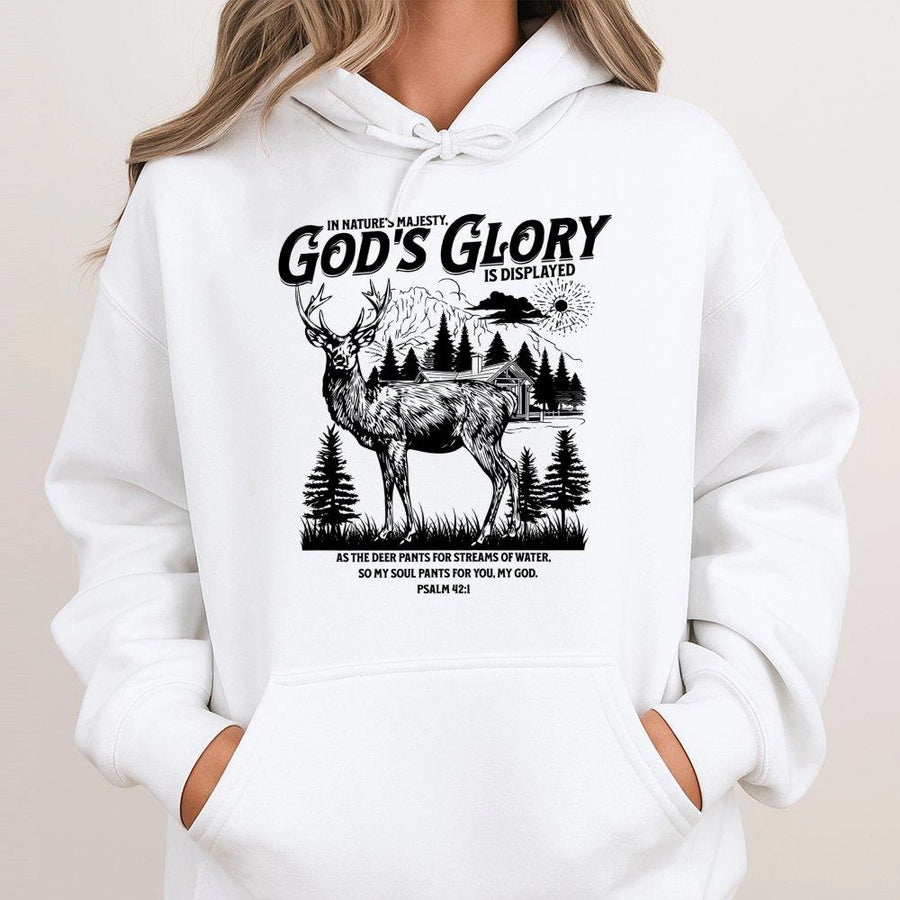 Psalm 42:1 Deer Hoodie | Christian Faith Scripture Nature Graphic | Premium Cotton Blend Unisex Sweatshirt | Spiritual Gift for Outdoor Lovers