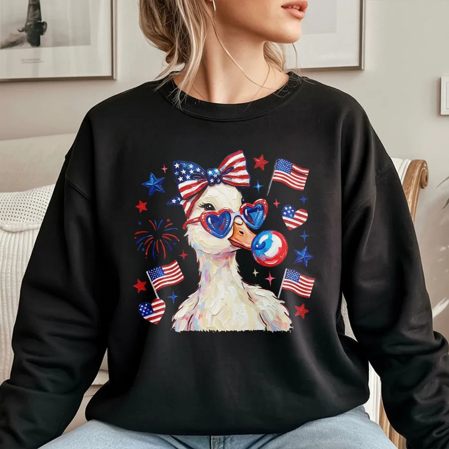 Patriotic Duck Sweatshirt | Cute Coquette Americana Graphic | Soft Cotton Blend | 4th of July Party Gift for Her