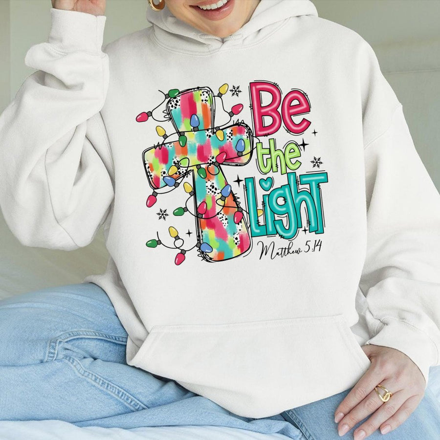 Be The Light Hoodie | Christian Christmas Cross Design | Premium Cotton-Blend Fleece | Religious Faith Gift for Women and Men
