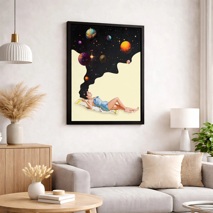 Surreal Galaxy Hair Woman Canvas Art | Vintage Collage Space Wall Decor | 1.25" Premium Gallery Wrapped Print | Unique Celestial Home Decor Gift