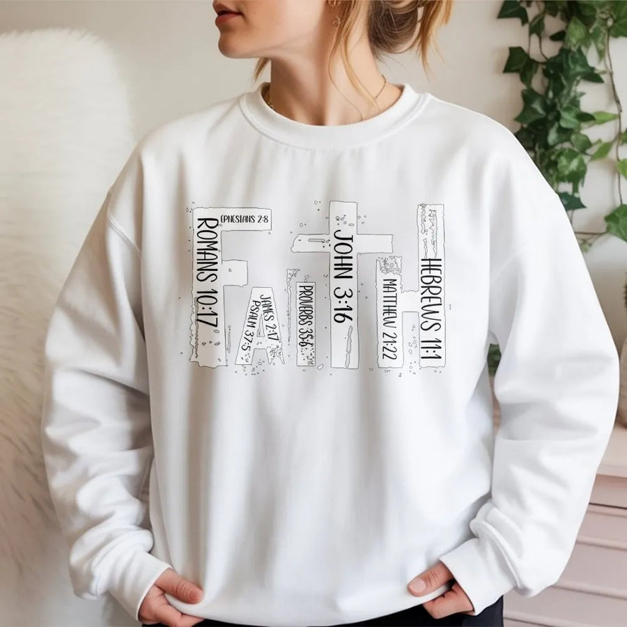 Faith Bible Verse Sweatshirt | Scripture Cross Graphic Design | Premium Cotton Blend | Christian Religious Gift for Men and Women
