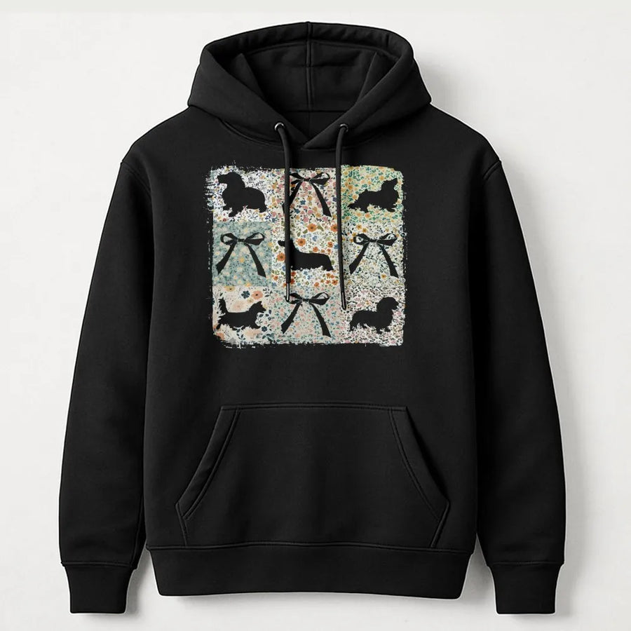 Long Haired Dachshund Hoodie | Floral Boho Aesthetic Dog Mom Design | Premium Cotton Blend Sweatshirt | Unique Gift for Dachshund Lovers