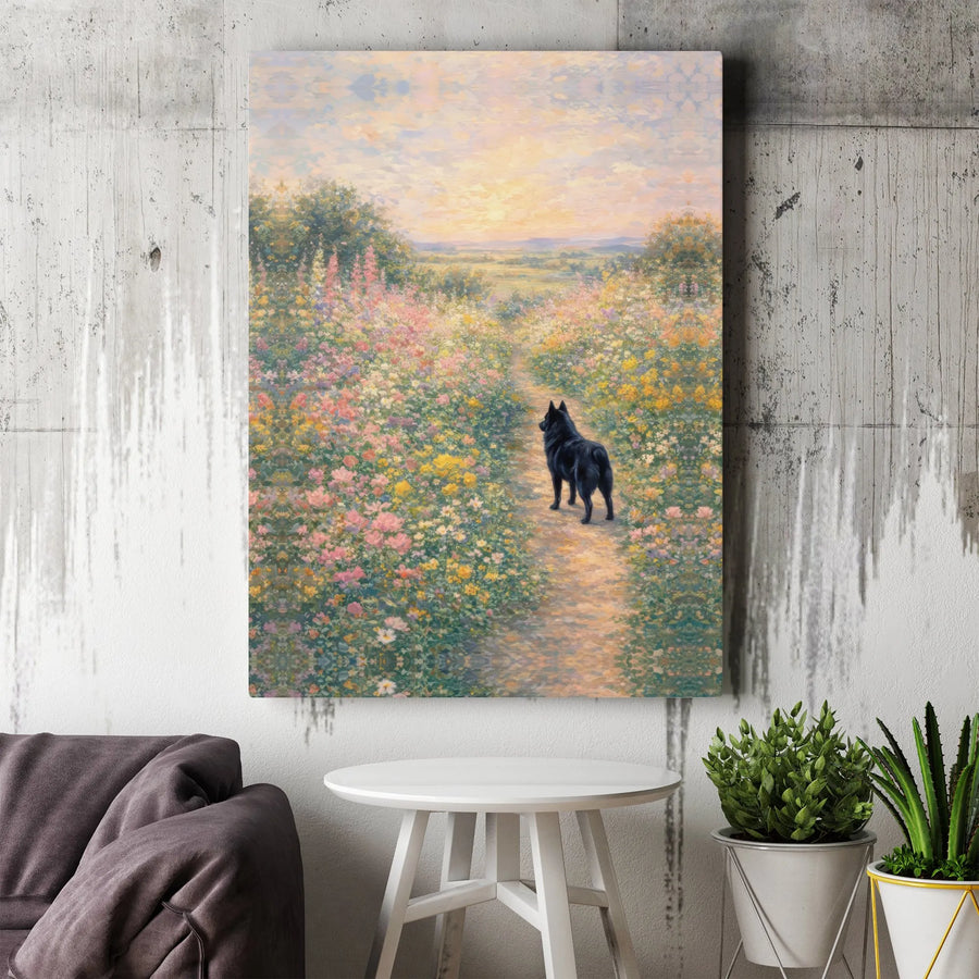 Schipperke Dog Canvas Print | Impressionist Wildflower Meadow Painting | Premium Gallery Wrapped Canvas | Collector's Gift for Dog Lover