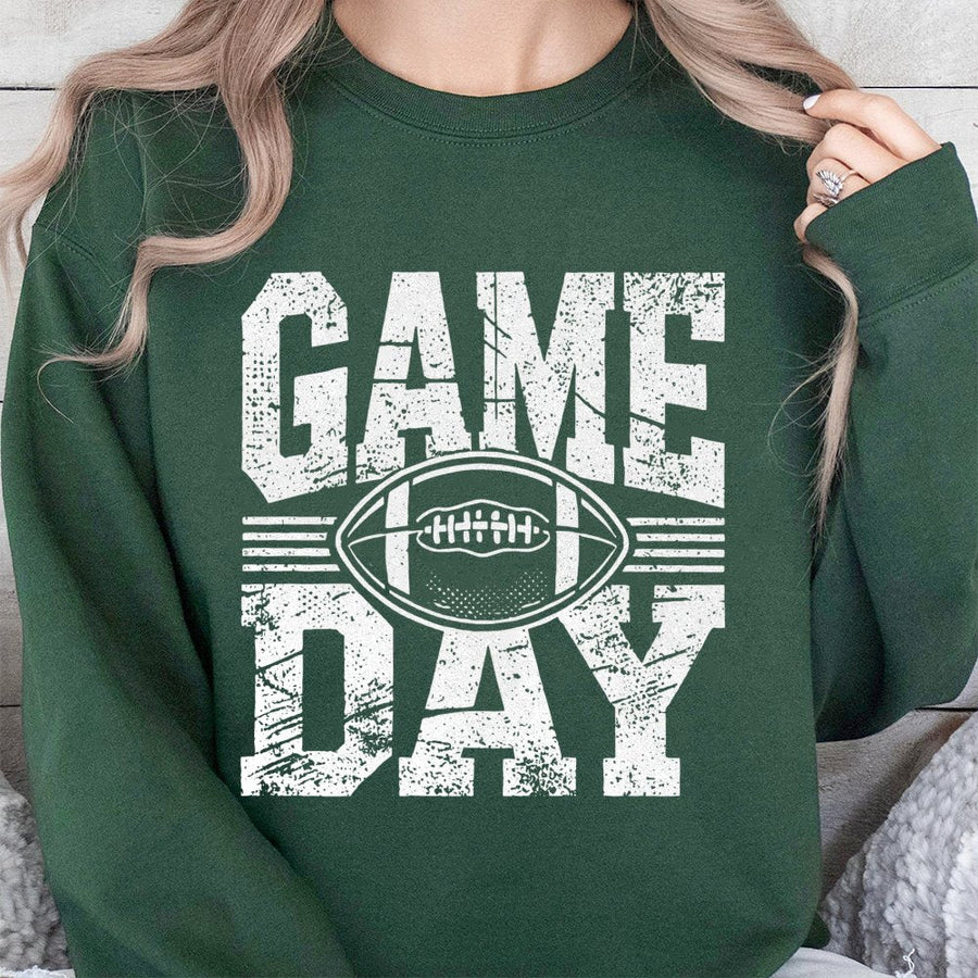 Game Day Football Sweatshirt | Distressed Vintage Sports Graphic | Premium Cotton Blend | Cozy Fall Apparel For Football Moms & Fans