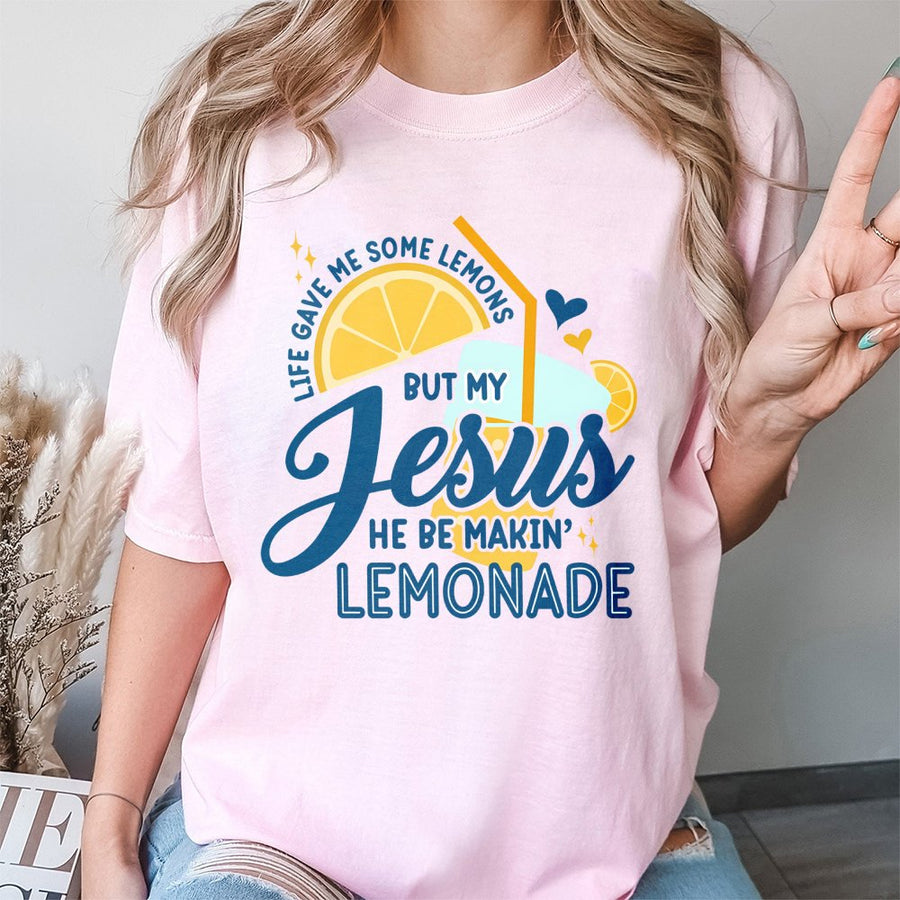 Jesus Lemonade Graphic T-Shirt | Faith Based Retro Christian Design | 100% Cotton Premium Comfort | Inspirational Summer Gift for Women and Men