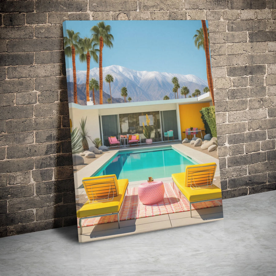 Palm Springs Wall Art | Mid-Century Modern Poolside Canvas | Premium Gallery Wrapped Decor | Retro Travel Aesthetic For Living Room