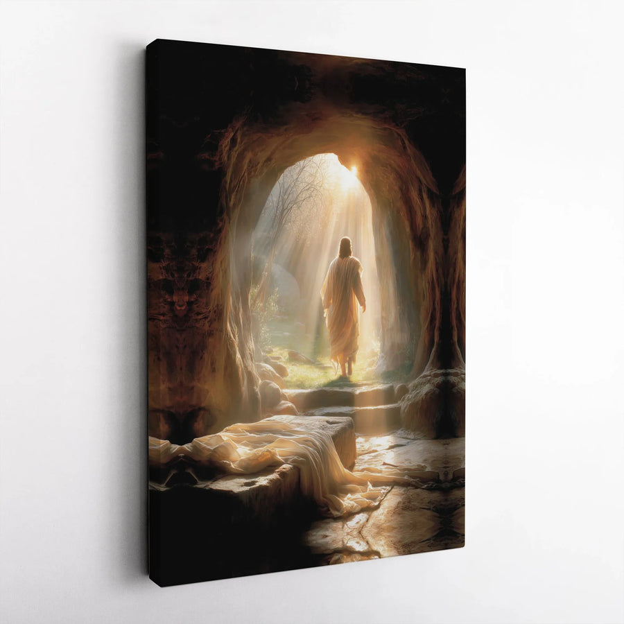 Jesus Resurrection Canvas Wall Art | He is Risen Empty Tomb Scene | Premium Gallery Wrapped Canvas | Inspirational Christian Home Decor Gift