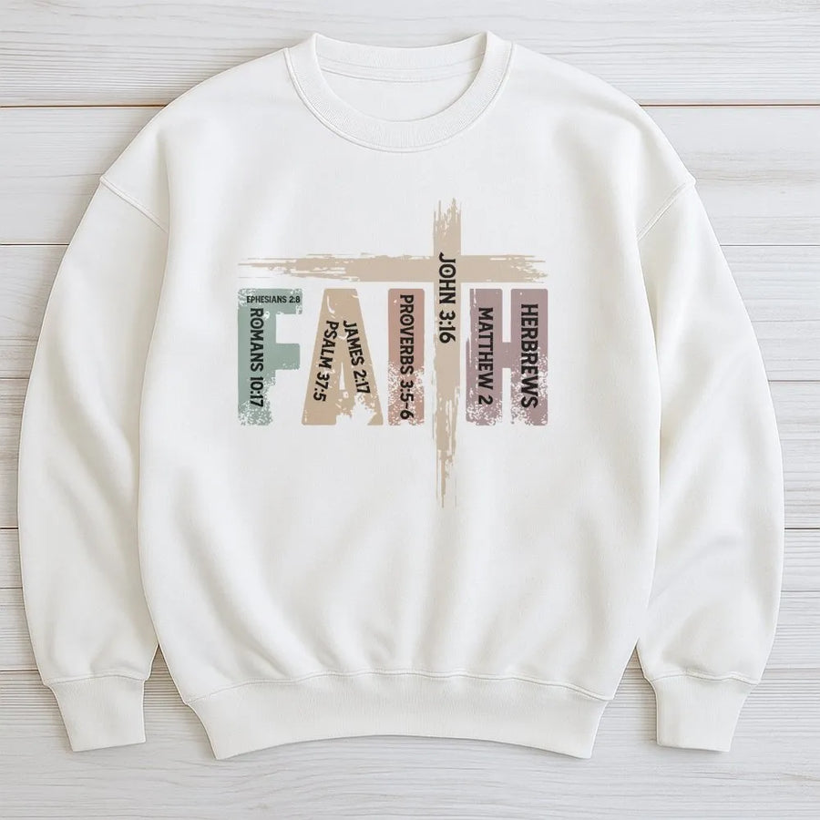 Faith Bible Verse Sweatshirt | Christian Scripture Cross Graphic | Premium Cotton Blend Crewneck | Religious Gift for Men and Women