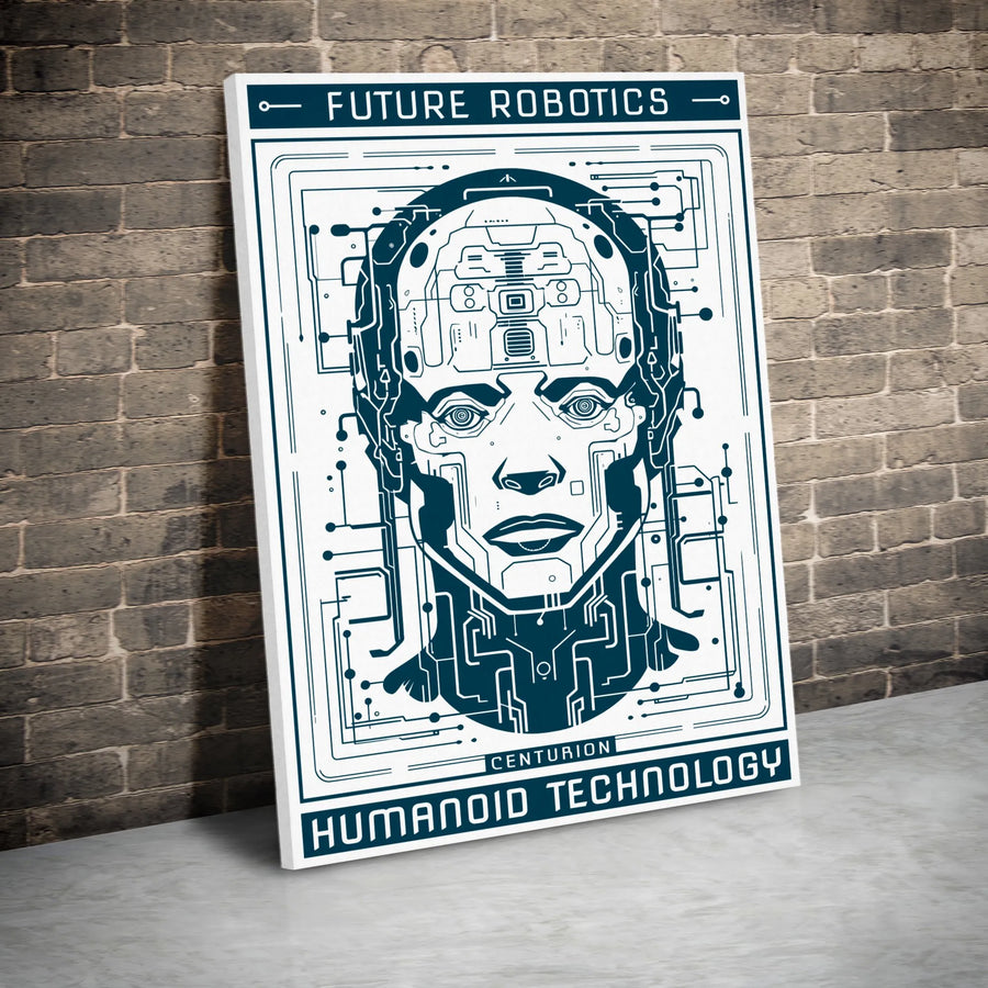 Futuristic Robot Wall Art | Centurion Humanoid Schematic Blueprint | Premium Gallery Wrap Canvas | Tech Office Decor Gift for Sci-Fi Fans