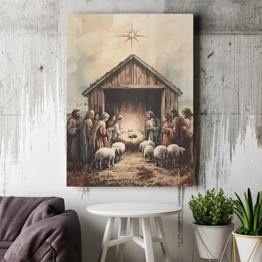 Nativity Scene Canvas Wall Art | Watercolor Holy Family Birth of Christ | Gallery-Quality 1.25" Frame | Christian Religious Christmas Gift