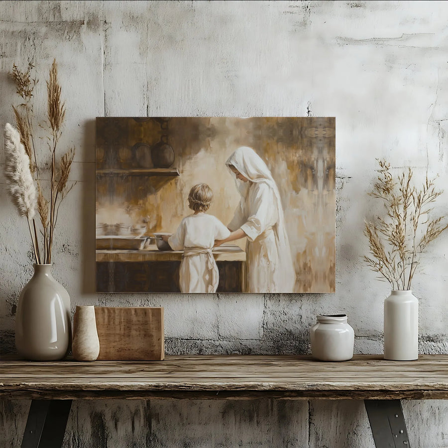 Mary and Young Jesus Canvas Print | Sacred Heart Religious Kitchen Art | Gallery-Quality Fade-Resistant Wall Decor | Christian Home Gift