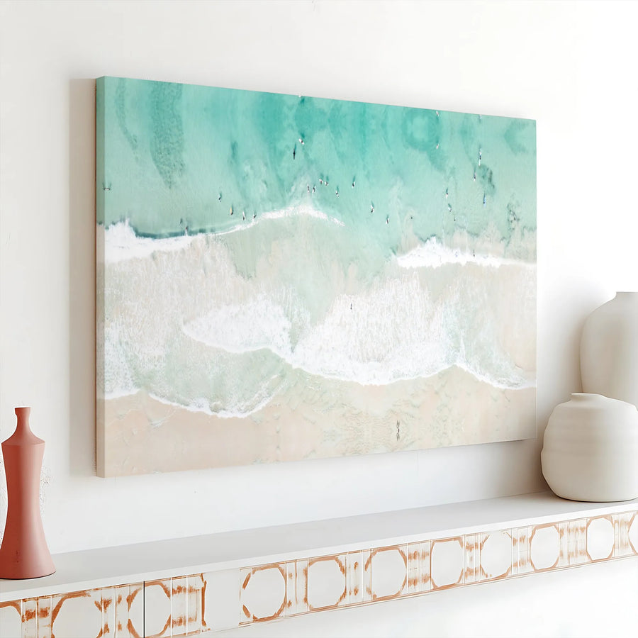 Aerial Beach Canvas Wall Art | Top Down Ocean Waves Photo | Premium Gallery Wrapped Canvas | Coastal Home Decor Gift for Beach Lover