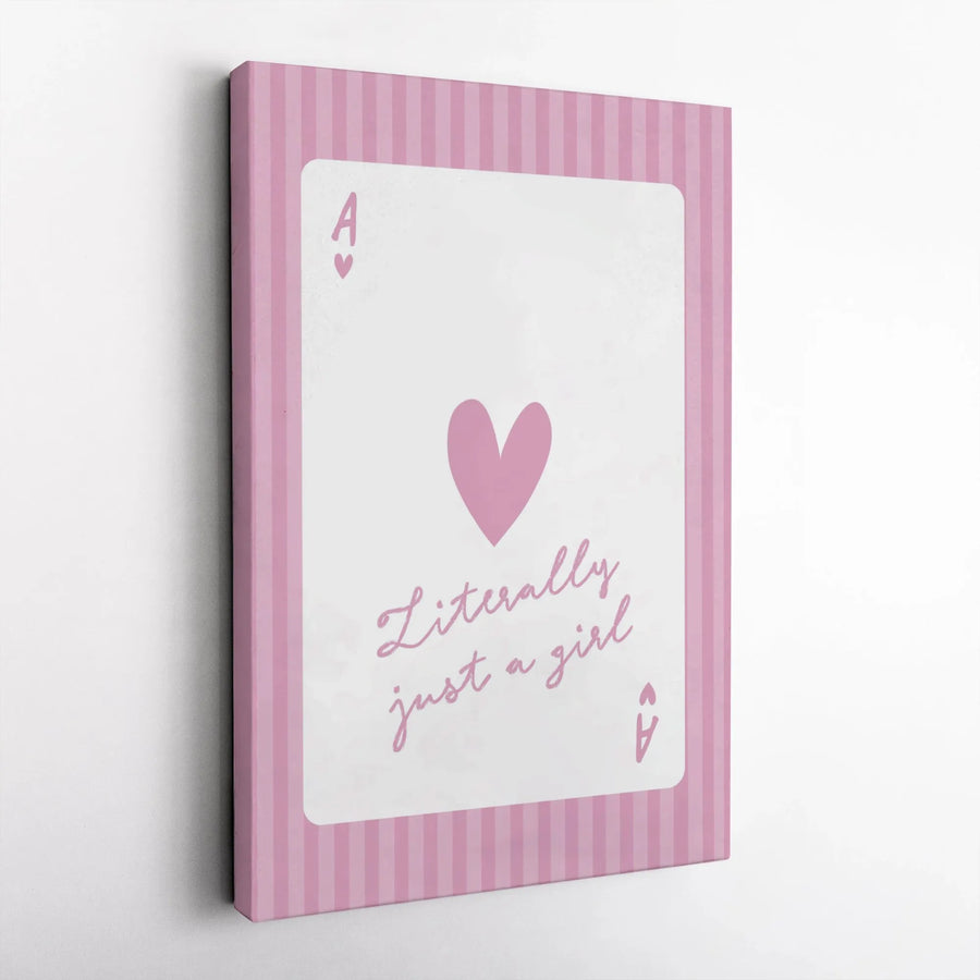 Literally Just A Girl Canvas Art | Ace Of Hearts Playing Card Print | Premium Gallery Wrap Wall Decor | Trendy Aesthetic Bedroom Gift For Her