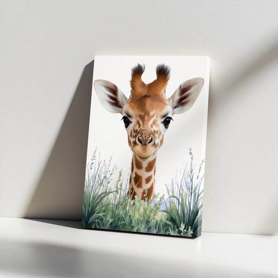Baby Giraffe Canvas Wall Art | Watercolor Safari Animal Portrait | Premium 1.25" Thick Frameless Print | Gift for Kids Room & Modern Nursery Decor