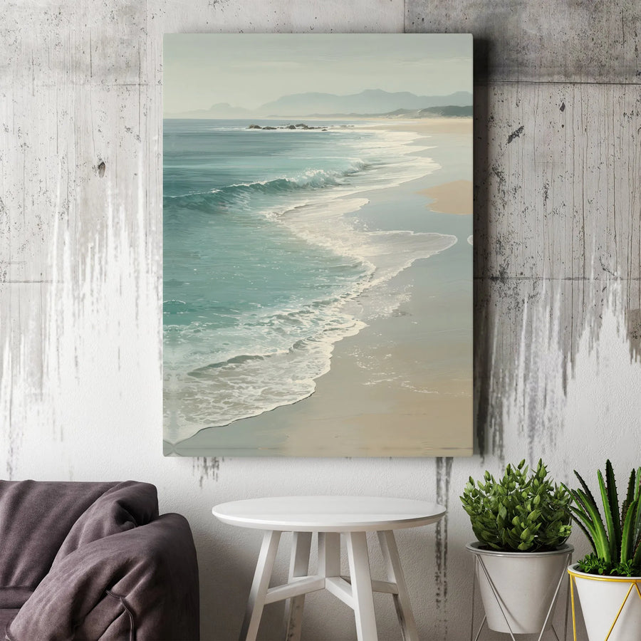 Coastal Beach Canvas Wall Art | Serene Ocean Waves Painting Print | Premium Gallery Wrapped Canvas | Living Room & Beach House Decor