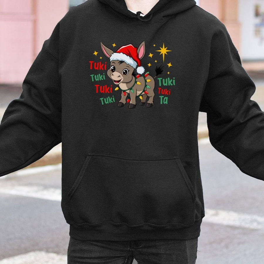 Christmas Donkey Hoodie | Cute Festive Burro Wearing Santa Hat | Premium Cotton-Blend Pullover | Funny Holiday Gift for Animal Lovers