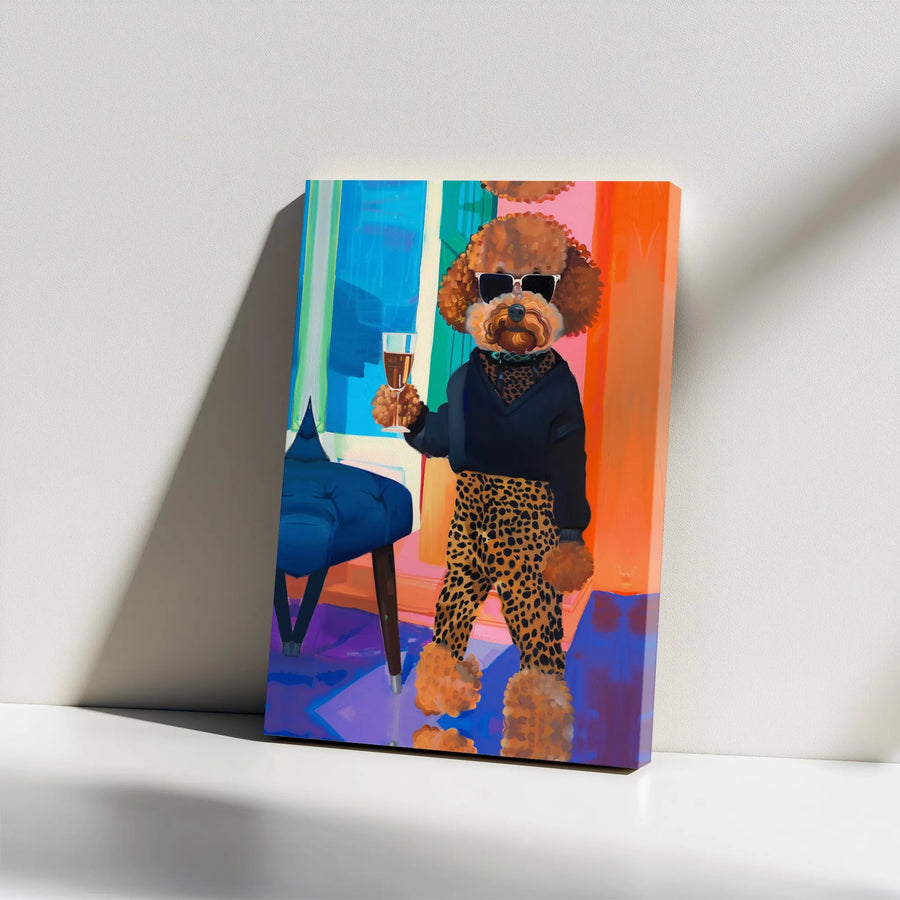 Cool Poodle Canvas Print | Pop Art Fashion Dog with Sunglasses | Thick Gallery Wrapped Canvas | Unique Gift for Dog Lover