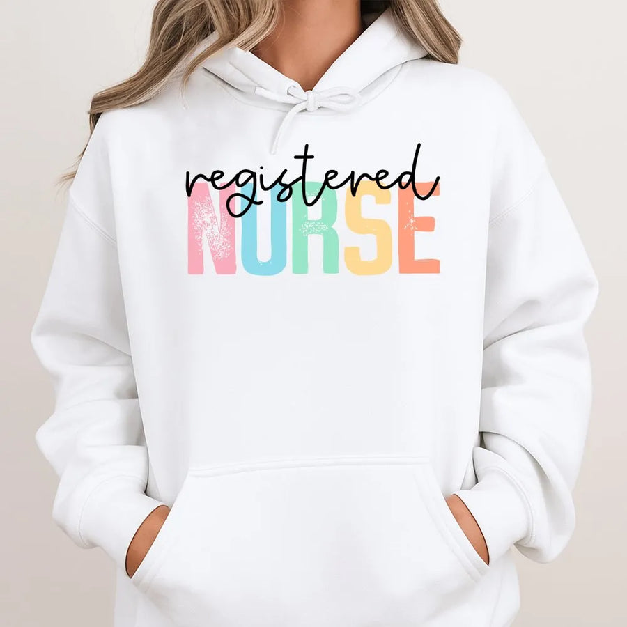 Registered Nurse Hoodie | Colorful Typography Design | Soft Cotton-Poly Blend | RN Graduation Gift for Nursing Students