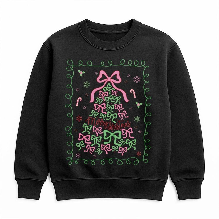 Coquette Christmas Tree Sweatshirt | Aesthetic Bow Holiday Graphic | Premium Cotton Blend | Trendy Women's Gift for Xmas Party