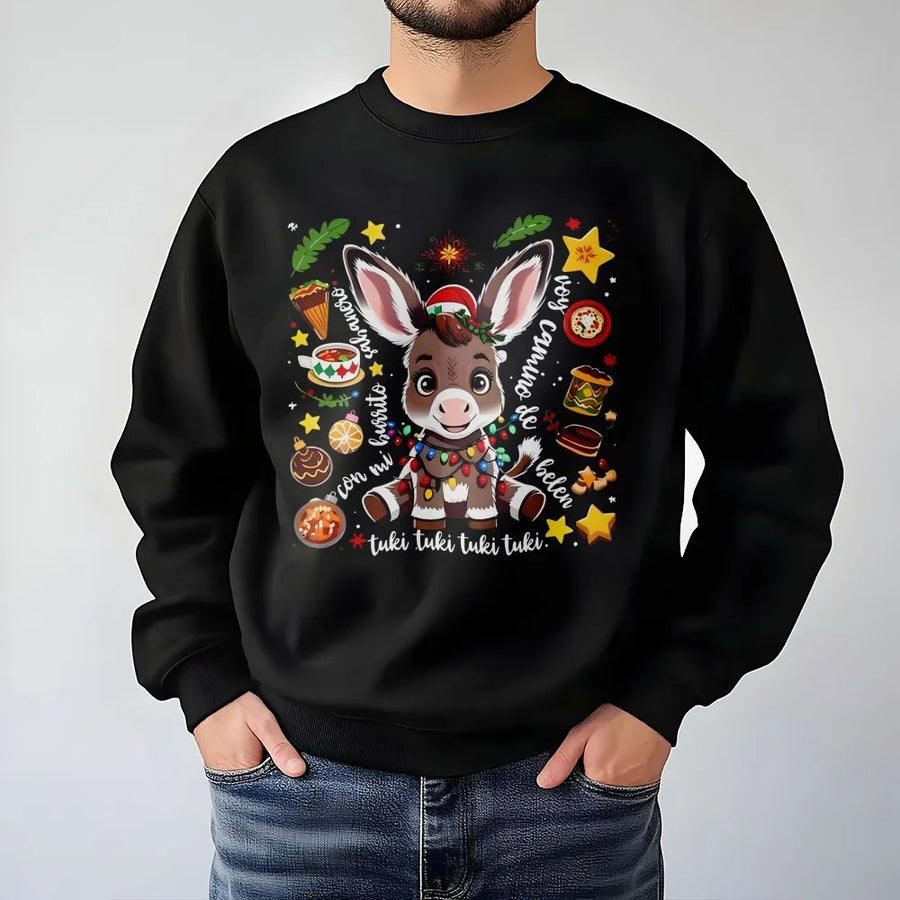 Mi Burrito Sabanero Christmas Sweatshirt | Cute Donkey Holiday Graphic | Premium Cotton Blend | Latino Festive Gift for Men and Women