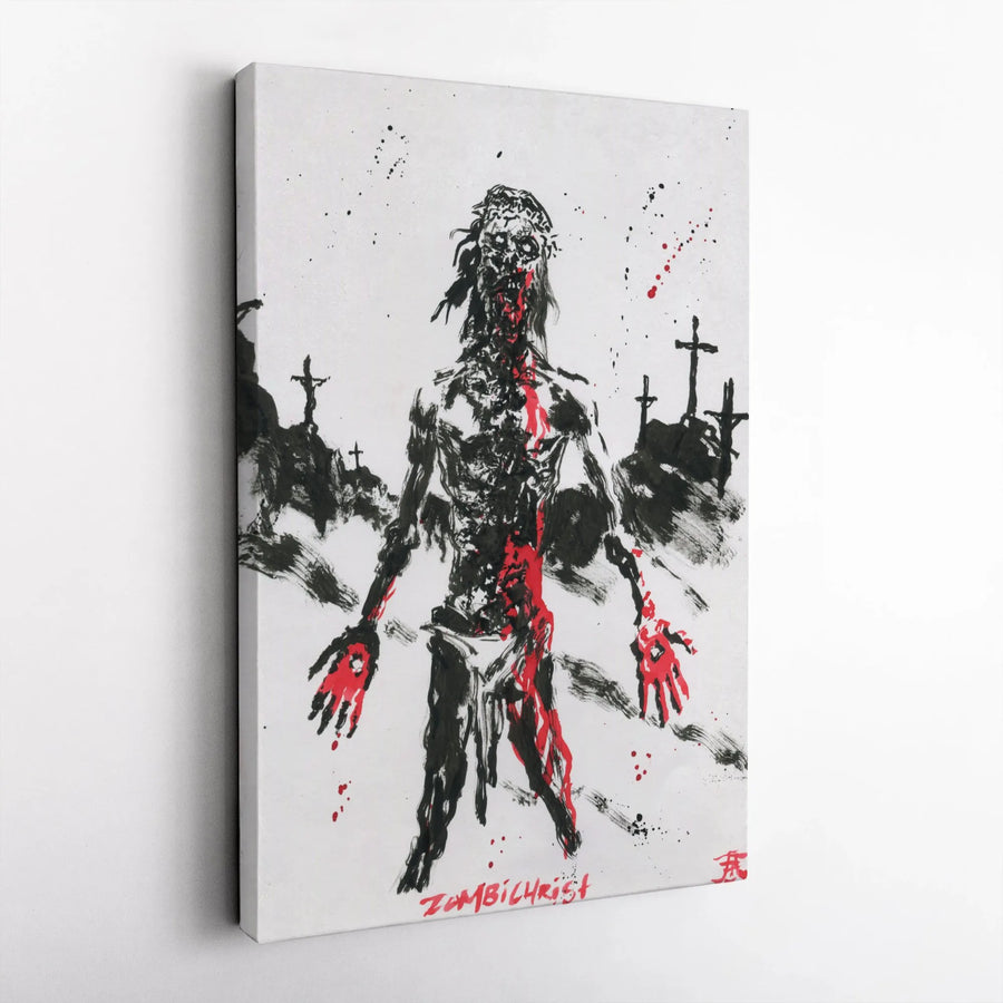 Zombie Christ Canvas Wall Art | Gothic Brushstroke Painting | Premium Gallery Wrapped Canvas | Unique Gift for Horror Fan