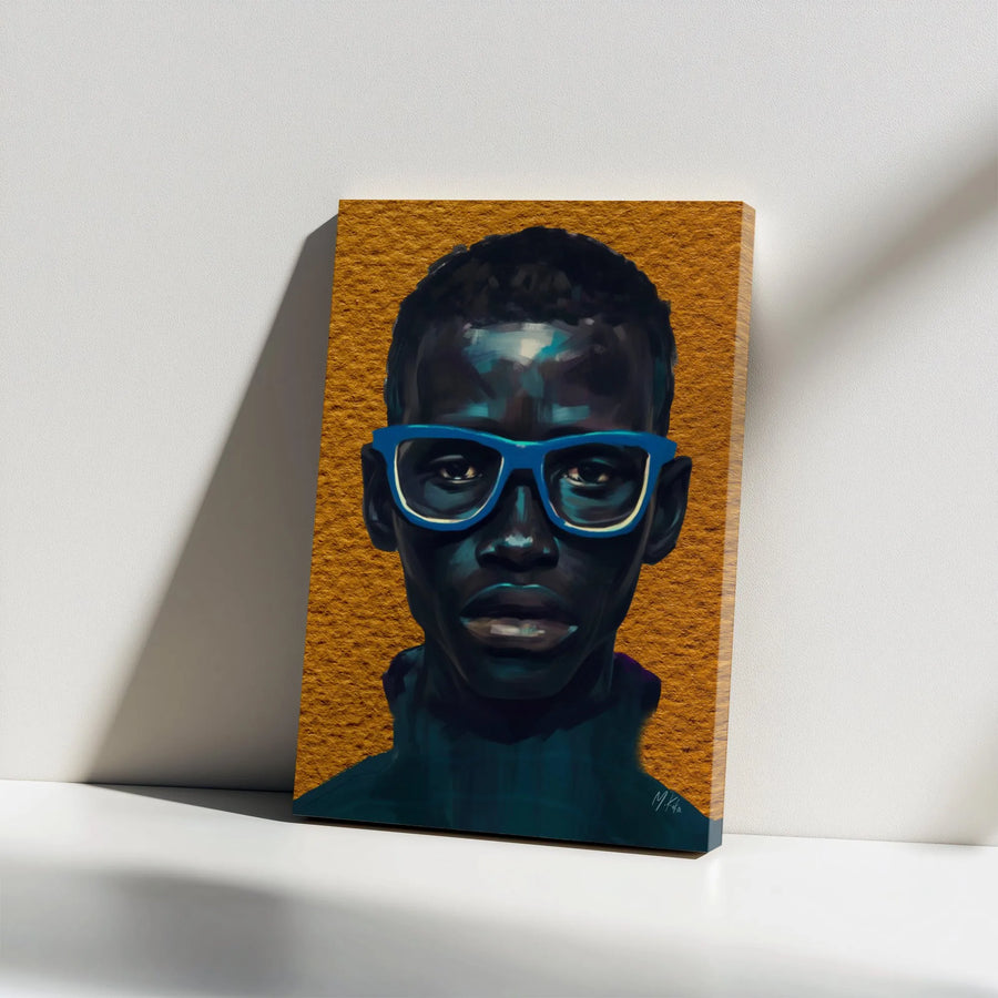 Modern Black Man Canvas Art | Vibrant Portrait with Blue Glasses | Premium Gallery Wrapped Print | Urban Home & Office Decor Gift