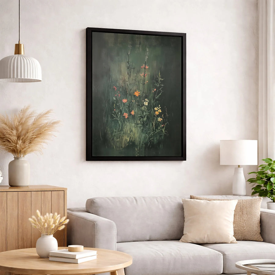 Moody Floral Canvas Print | Impressionist Wildflower Oil Painting | Gallery Quality Fade-Resistant Wall Art | Dark Botanical Home Decor Gift
