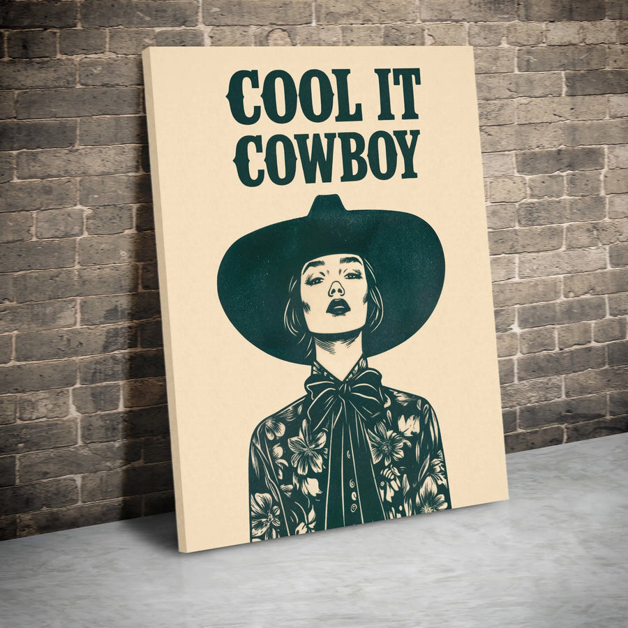 Cool It Cowboy Wall Art | Retro Western Cowgirl Illustration | Premium 1.25-Inch Gallery Canvas | Aesthetic Desert Decor Gift for Her
