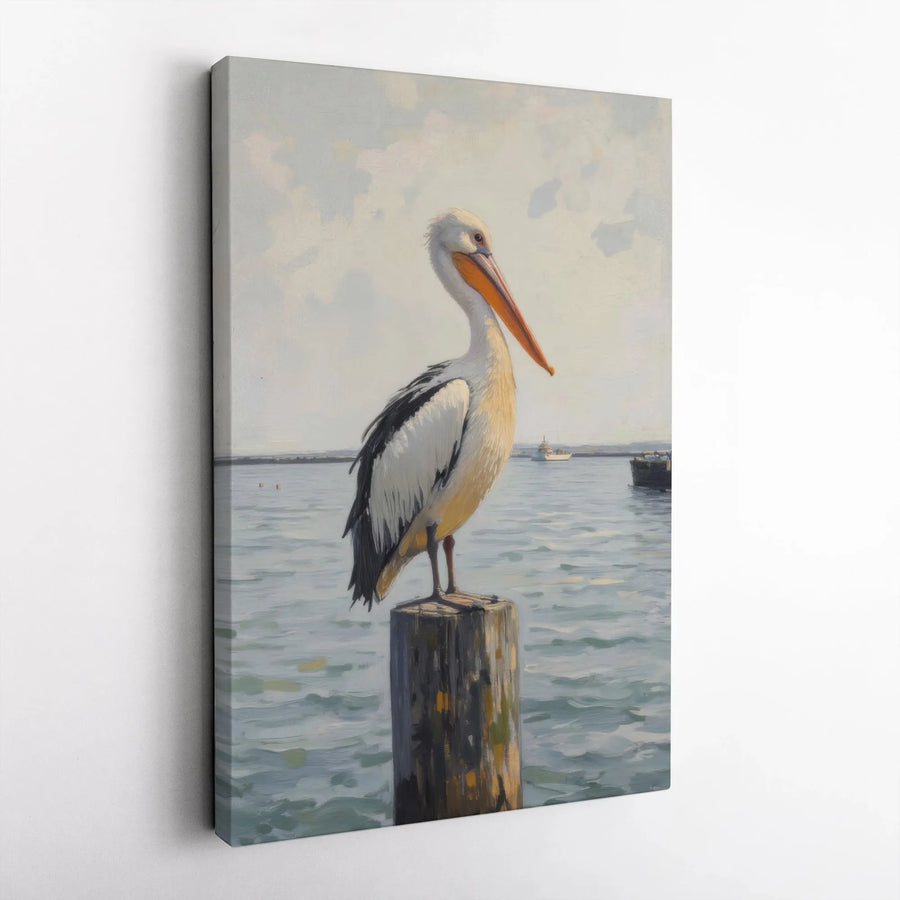 Pelican Coastal Wall Art | Nautical Bird Painting on Canvas | 1.25 Inch Gallery Wrap | Beach House Decor and Nature Lover Gift