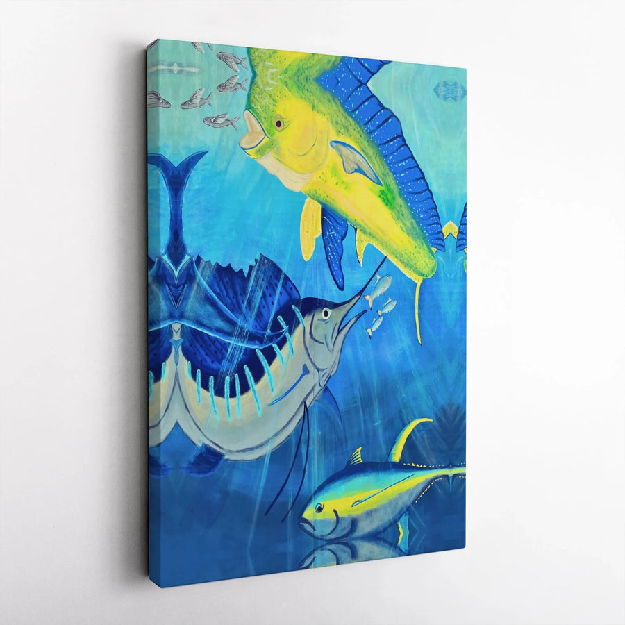 Sport Fishing Canvas Wall Art | Mahi Mahi, Marlin & Tuna Painting | Premium Gallery Wrapped Canvas | Gift for Fisherman, Man Cave Decor
